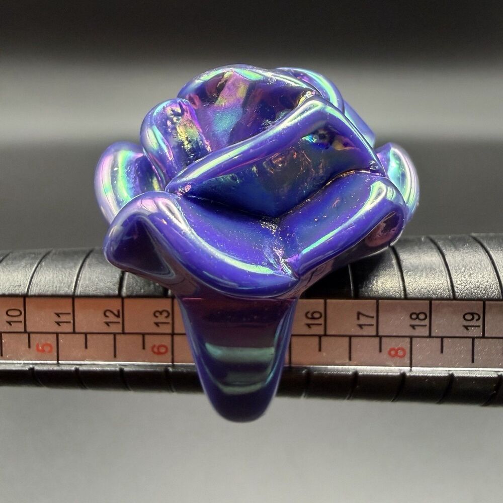 Y2K Purple Resin Rose Ring Size 7 Iridescent Chunky Acrylic Plastic Flower 3D